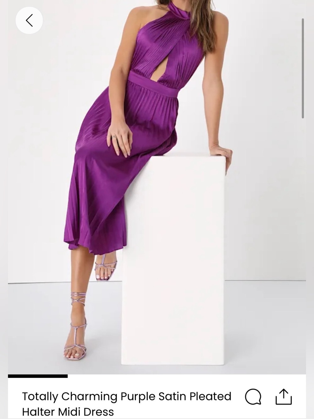 Lulus Totally Charming Purple Satin Pleated Halter Midi Dress